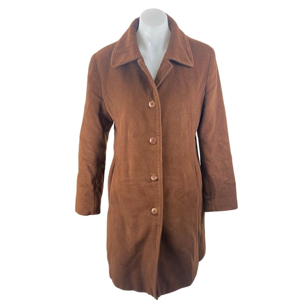 Jones New York Women's Brown Wool Long Sleeve Button Down Midi Coat Jacket Sz S